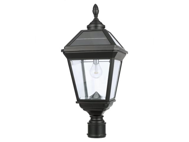 Lot 96-177705 - Gama Sonic Imperial Bulb V2 Outdoor Solar Lamp Post Light, Black Aluminum, Single Lamp with 3-inch F...