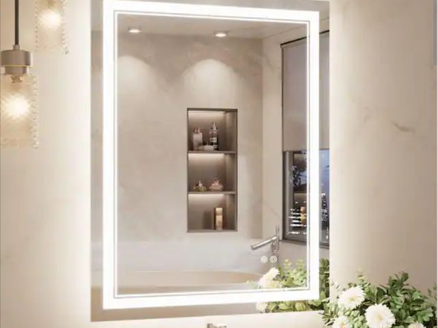 Lot 96-212009 - KeonJinn

24 in. W x 32 in. H Rectangular Frameless LED Lighted Wall Bathroom Vanity Mirror 3 Colors...