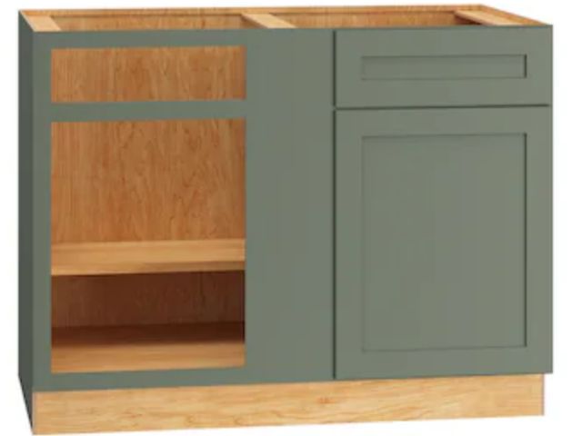 Lot 96-222269 - 48-in W x 34.5-in H x 24-in D Retreat Green Painted Blind Corner Base Fully Assembled Plywood Cabine...