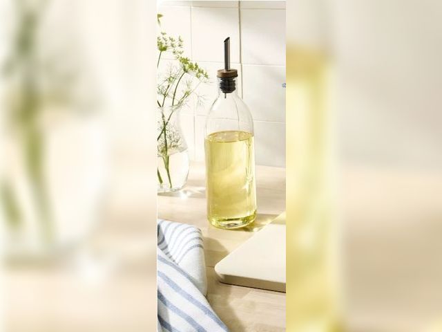 Lot 96-158793 - Glass Olive Oil Bottle - Figmint™: Clear Glass Oil Dispenser with Stainless Steel &amp; Silicone Lid...