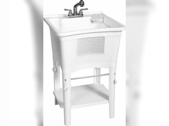 Lot 96-144891 - Glacier Bay 24.1 in. L x 24.1 in. W x 36.7 in. H Laundry Sink / Utility Sink Work Center in White wi...