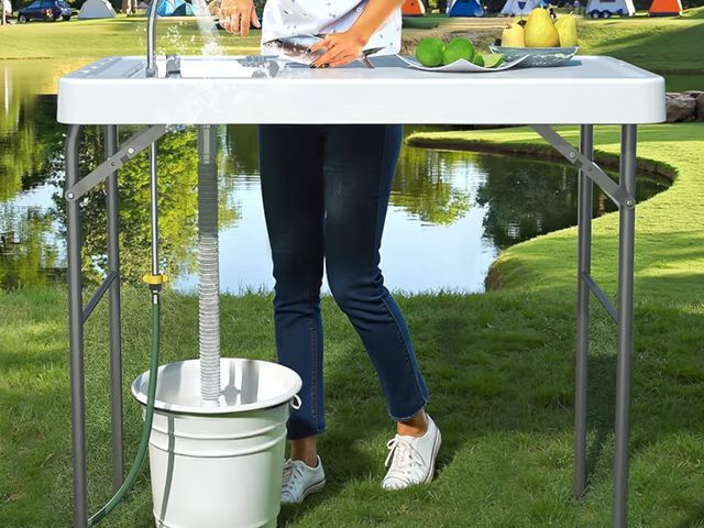 Lot 96-177524 - Fish Cleaning Table with Sink, Folding Camping Table &amp; Fish Cleaning Station with Measure Mark, ...