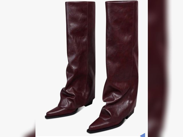 Lot 96-190876 - Women's Fold Over Knee High Boots Size 8 Chunky Heel Long Boots Women Pointed Toe Dress Tall Boots f...