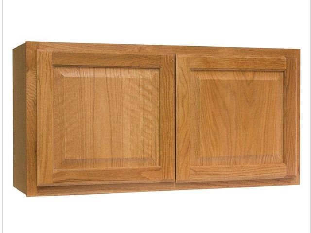 Lot 96-179433 - Hampton Bay Hampton 36 in. W x 12 in. D x 18 in. H Assembled Wall Bridge Kitchen Cabinet in Medium O...
