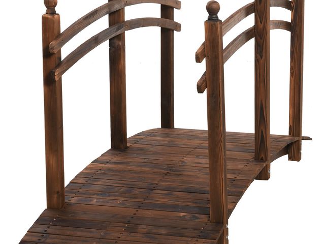 Lot 96-159674 - Outsunny 7.5' Fir Wood Garden Bridge Arc Walkway with Side Railings, Perfect for Backyards, Gardens,...