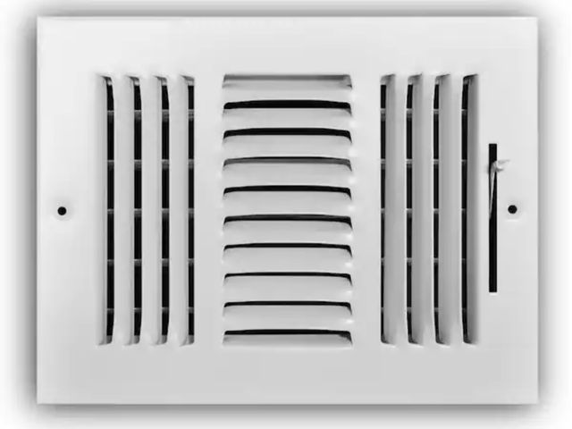 Lot 96-232588 - Box of 6 Everbilt 8 in. x 6 in. 3-Way Steel Wall/Ceiling Register in White New