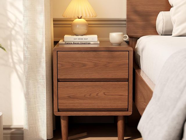 Lot 96-182820 - Solid Wood Nightstand Walnut Night Stand with Drawers Mid Century Modern Nightstand with Storage,Woo...