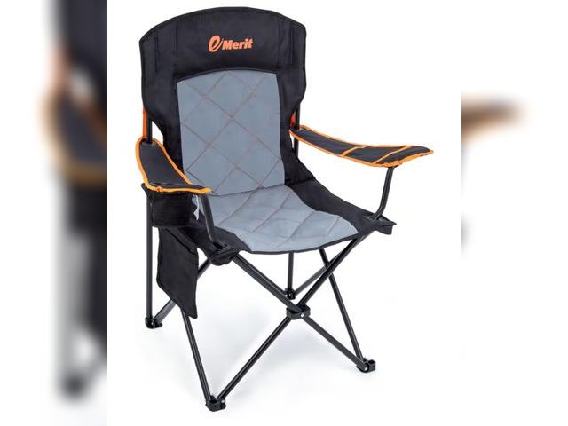 Lot 96-177187 - EMERIT Oversized Padded Camping Chair, 350LB Heavy Duty Quad Fold Chair with Arms, Collapsible Outdo...