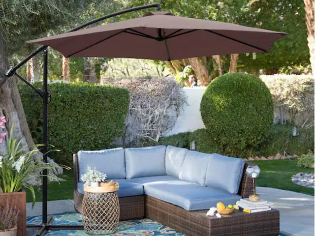 Lot 96-180154 - 10 ft. Patio Offset Cantilever Umbrella Outdoor Market Hanging Umbrellas with Crank and Cross Base B...