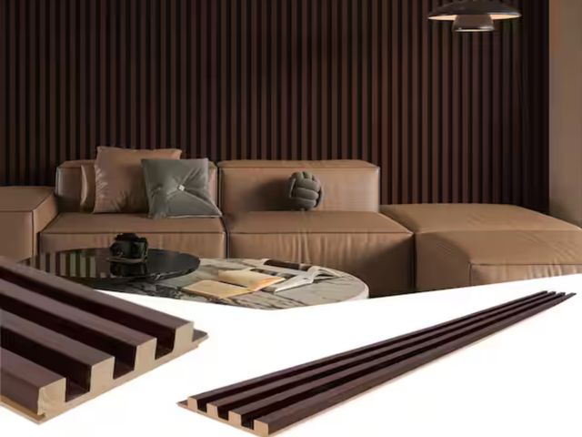 Lot 96-166198 - Art3dwallpanels Dark Brown 2/3in. x 1/2 ft. x 8-1/2 ft. Slat Solid Wood Decorative Wall Paneling for...
