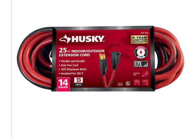 Lot 96-191287 - Husky 25 ft. 14/3 Medium Duty Indoor/Outdoor Extension
Cord, Red/Black New