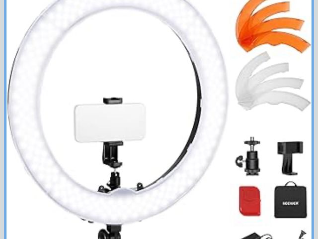 Lot 96-174621 - NEEWER 18" Ring Light, 58W 5500lx 5600K Dimmable CRI95 240 LEDs, Lighting with Cold Shoe Bi Color Fi...