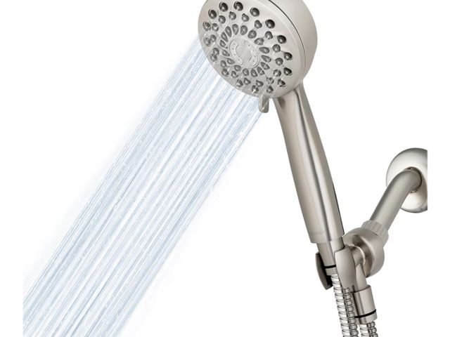 Lot 96-180077 - Waterpik High Pressure Hand Held Shower Head With Hose, PowerPulse Massage 7-Mode, Brushed Nickel XP...