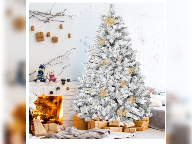 Lot 96-190093 - SUNCROWN 6ft Artificial Flocked Christmas Tree Premium Frosted Snow Christmas Tree Hinged Xmas Tree ...