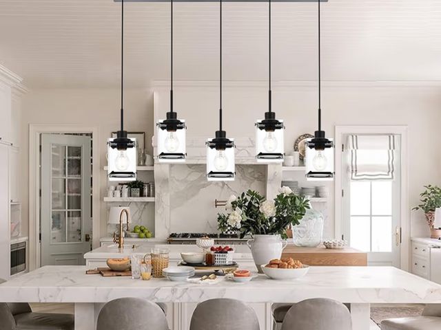 Lot 96-180598 - Modern Pendant Lighting, 5 Lights Dining Room Light Fixture Chandeliers Black Kitchen Island Lightin...