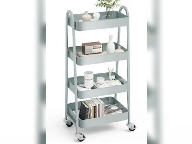 Lot 96-233286 - Sweetcrispy Green 40-in 4-Tier Metal Rolling Utility Cart Storage Organizer with Lockable Wheels New