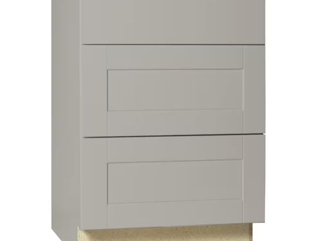 Lot 96-167270 - Hampton Bay Shaker 24 in. W x 24 in. D x 34.5 in. H Assembled Drawer Base Kitchen Cabinet in Dove Gr...