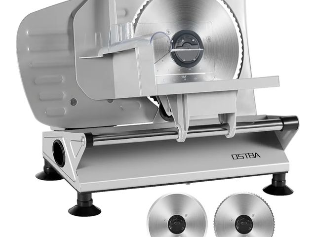 Lot 96-175758 - OSTBA Electric Deli Food Slicer with Two Removable Stainless Steel Blades and Food Carriage, Adjusta...
