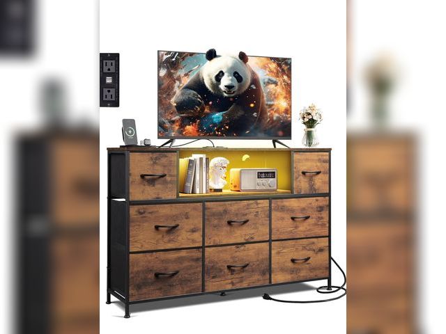 Lot 96-180861 - WLIVE TV Stand for 45, 50, 55 inch TV, Entertainment Center with LED Lights &amp; Charging Station, ...