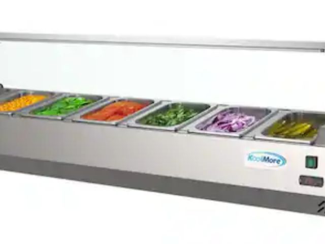 Lot 96-193645 - Koolmore
71 in. W 8-Pan 1 cu. ft. Commercial Countertop Refrigerator Condiment Prep Station in Stain...