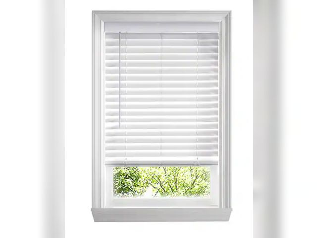 Lot 96-232555 - Home Decorators Collection White Cordless Faux Wood Blinds for Windows with 2 in. Slats-35 in. W x 8...