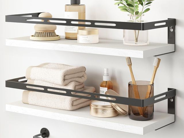 Lot 96-194427 - 9 cases YGEOMER Floating Shelves for Bathroom Organizer Over Toilet, Wall Mounted Bathroom Shelves w...