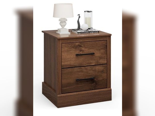 Lot 96-197984 - Costway 2 Drawer Nightstand Bedside Table Compact Sofa End Table Rustic Walnut New