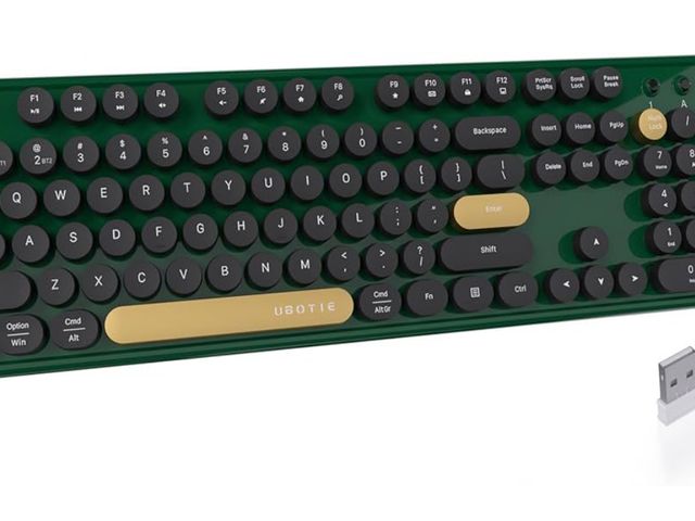 Lot 96-171138 - UBOTIE Dual Mode Colorful Wireless Keyboard, Bluetooth and USB Receiver Retro Typewriter Round Keyca...