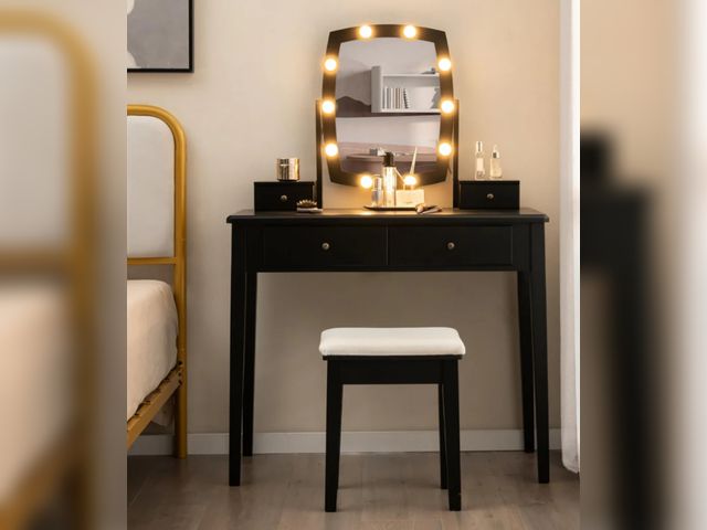 Lot 96-197694 - CHARMAID Vanity Desk with Mirror and Lights, Makeup Vanity Table with Swivel Mirror, Girls Bedroom M...