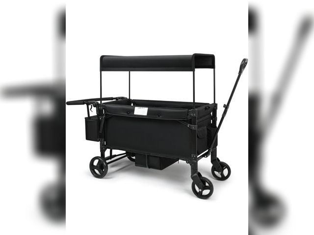 Lot 96-169499 - VOOI Stroller Wagon, 2 Seater Kids Wagon, Collapsible with 5-Point Harnesses, Zipper Door, Sun Canop...
