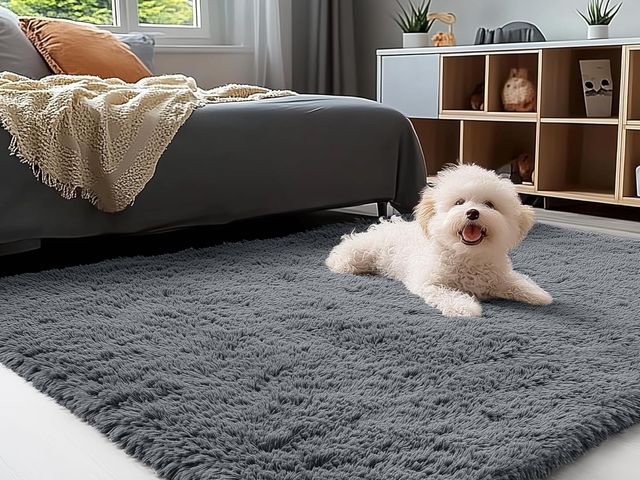 Lot 96-189959 - Grey shag rug, approx 3x5’ unused