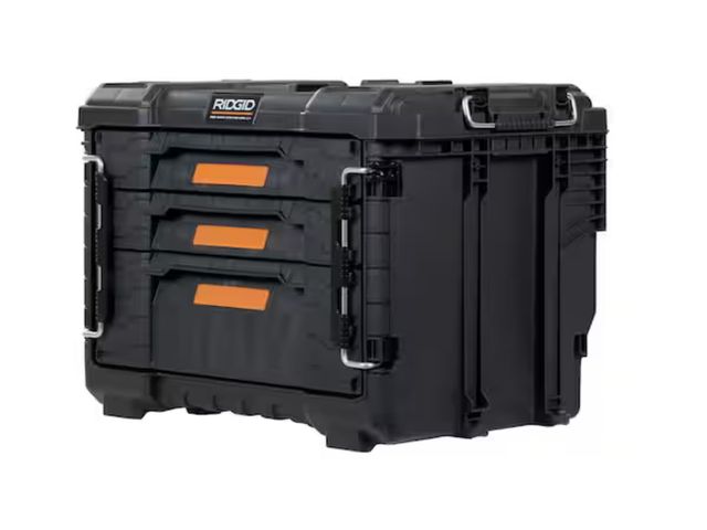 Lot 96-198296 - RIDGID
Pro Gear System Gen 2.0 14.6 in. W Black Resin XL 3 Drawer Durable Hand Tool Box with Divider...