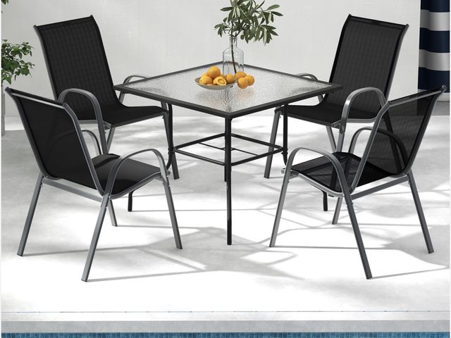 Lot 96-227606 - Set of 4 Stackable Patio Dining Chairs Set with Armrest-Black New