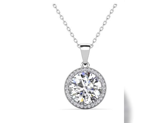 Lot 96-232927 - Cate & Chloe Sophia 18k White Gold Plated Halo Necklace with Simulated Diamond Crystals for Women