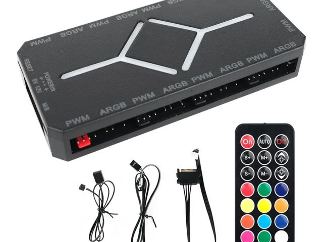 Lot 96-170703 - HUBLOONG ARGB Fan Hub Controller for 5V Addressable ARGB Computer PC Case Fan PWM 1 to 9 Ports Magne...