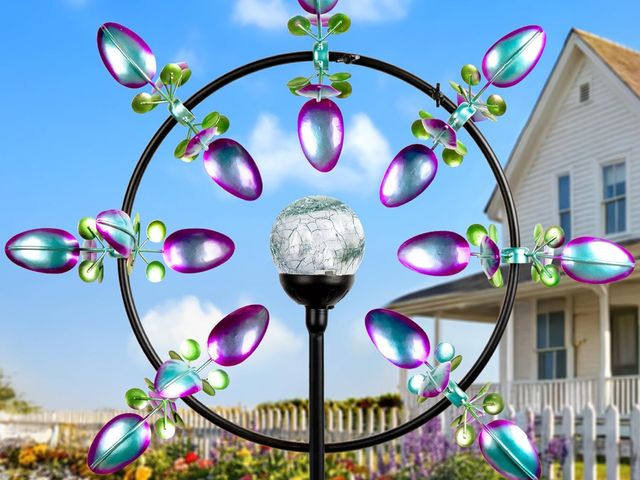 Lot 96-211760 - Large Peacock Solar Wind Spinner Outdoor - Metal Kinetic Sculptures with Color-Changing Glass Ball, ...