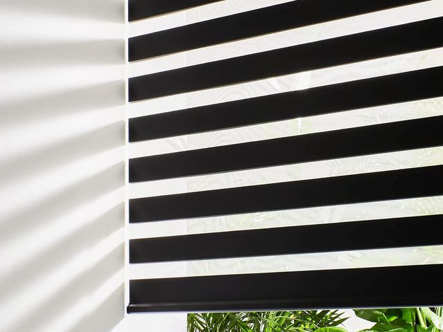 Lot 96-187457 - Persilux Cordless Zebra Blinds for Windows (36" W X 72" H, Black) Free-Stop Windows Shades Dual Laye...