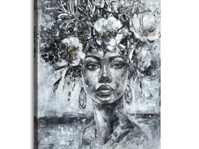 Lot 96-181107 - Yang Hong Yu Black and White African Black Person Picture Decor Wall Art Girl with Flowers on Head P...