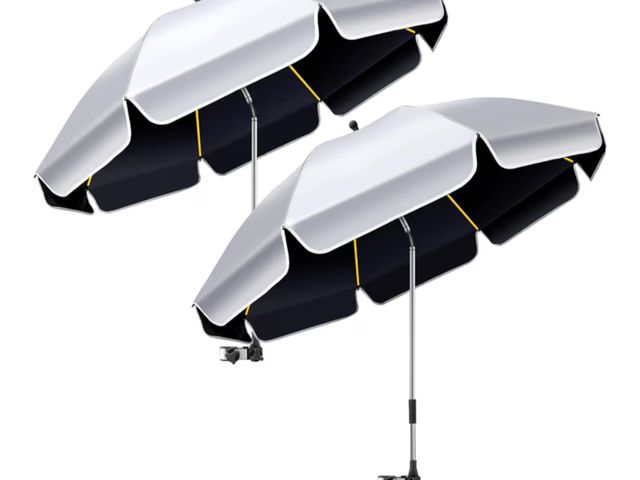 Lot 96-180576 - 2Pack 48.8 inch Large Beach Umbrella with Clamp Sun Shade for Beach Chair, 360°Adjustable UV Protect...