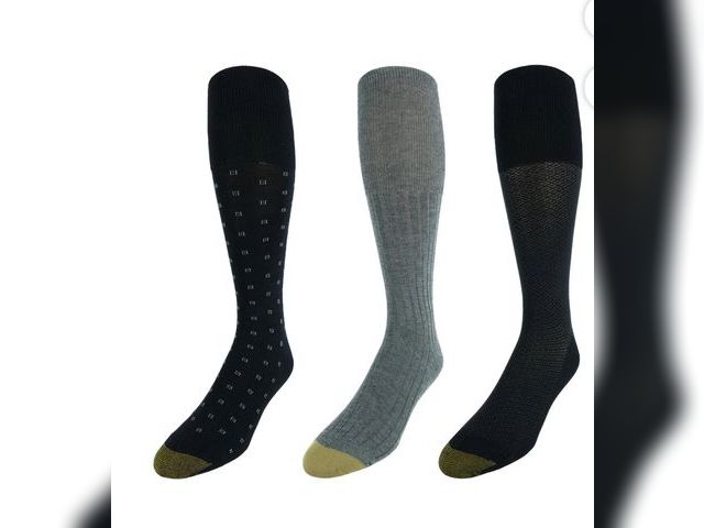 Lot 96-178944 - Men's Gold Toe 2055H Over The Calf Premium Fashion Socks - 3 Pack (Black/Charcoal/Black O/S) Size 7 ...