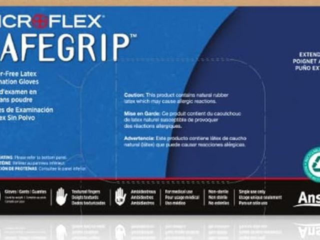 Lot 96-190598 - Ansell Microflex SafeGrip SG-375 Extra Thick Disposable Latex Gloves for Life Sciences, Automotive w...