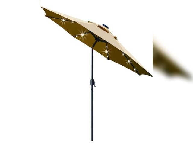 Lot 96-180915 - Sunnyglade 9' Solar LED Lighted Patio Umbrella with 8 Ribs/Tilt Adjustment and Crank Lift System (Li...