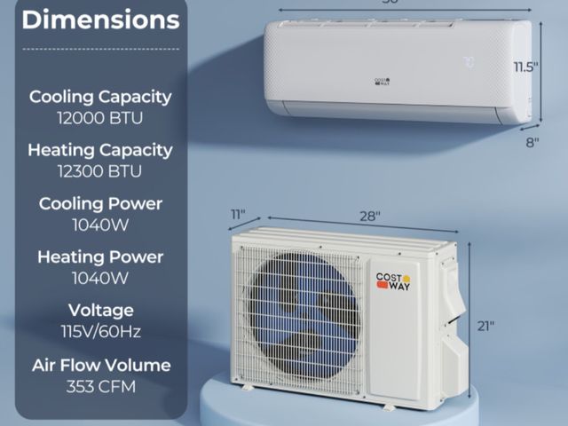 Lot 96-232499 - Costway FP10902US-12HS is a Wi-Fi-enabled, 12,000 BTU ductless mini-split air conditioner and heat p...