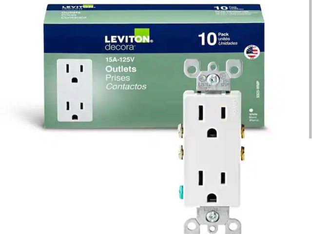 Lot 96-165358 - Leviton 
Decora 15 Amp 125 V Duplex Outlet/Receptacle, White (10-Pack) 5325-WMP new