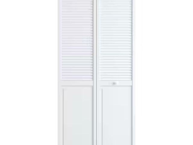 Lot 96-162020 - Veranda 30 in. x 80 in. Louver/Panel Solid Core White Painted Pine Wood Bi-fold Door with Hardware M...