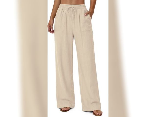 Lot 96-233071 - Fantaslook Linen Wide Leg Pants for Women Flowy Palazzo Drawstring Elastic Waist Trousers with Pocke...