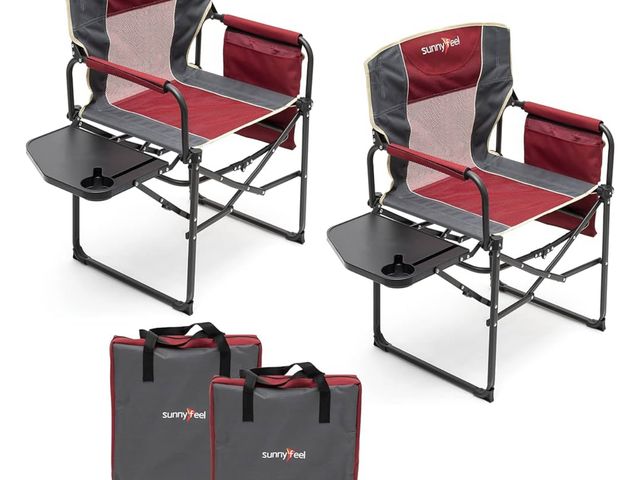 Lot 96-172365 - SUNNYFEEL Camping Directors Chair, Heavy Duty,Oversized Portable Folding Chair with Side Table, Pock...