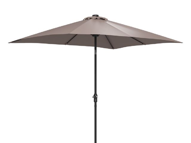 Lot 96-159652 - Outsunny 9' x 7' Outdoor Patio Solar Umbrella with Crank, Solar LED Lights, Tilting, Push-Button for...