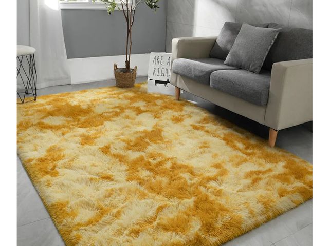 Lot 96-170320 - Hutha Large Area Rugs for Living Room, Super Soft Fluffy Modern Bedroom Rug, Tie-Dyed Orange Yellow ...