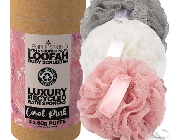 Lot 96-181631 - Temple Spring Recycled Luffa Sponges, Bathroom Shower Accessories, Loofa Bath Sponge, Exfoliating Bo...